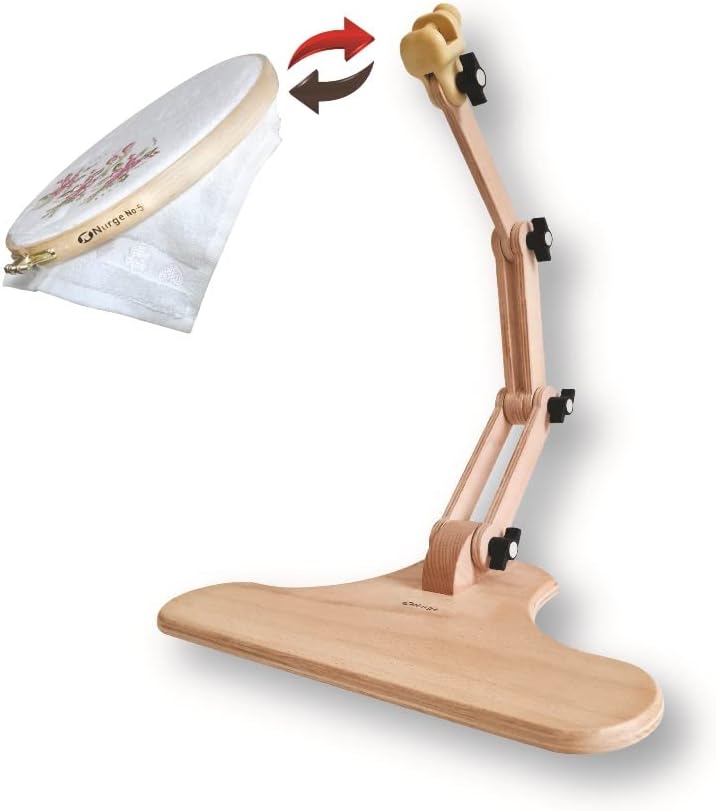 Adjustable Embroidery Table Stand, Cross Stitch Hoop Stand, Embroidery Hoop Holder. Hand Polished Natural Wood (190-4 Embroidery Stand)