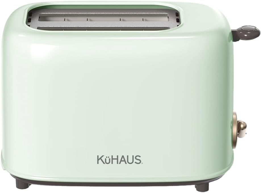 KuHAUS Retro 2 Slice Toaster, 6 Browning Control, Dust Cover, Removable Crumb Tray, Cord Storage, Vintage Design for Bread & Waffles (Mint)