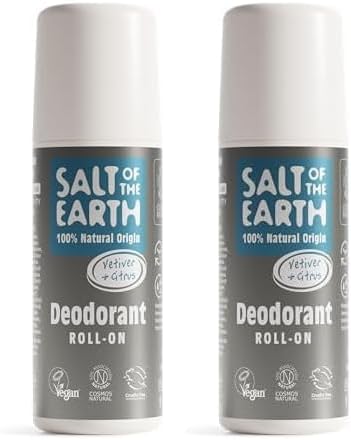 Salt of the Earth - Natural Deodorant Roll On for Men - Certified 100% Natural Origin Ingredients - Vegan, Long Lasting Protection, Leaping Bunny Approved - Made in the UK - Vetiver & Citrus - 75ml
