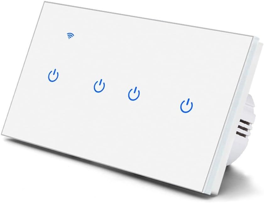 WiFi Smart Touch Switch, Smart Light Switch For Tuya App, WiFi Touch Switches with Wall Light Remote Control, Voice Control With Glass Wall Plate For Home(4 Gang-White)