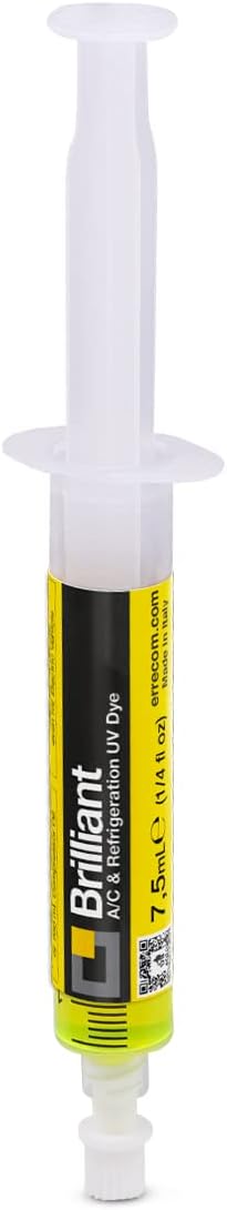 ERRECOM Brilliant - 7.5 ml, Fluorescent UV Dye for Detecting Refrigerant Gas Leaks in Air Conditioning and Refrigeration Systems (No Adapters Included)