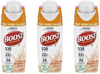 BOOST Very High Calorie Nutritional Drink Creamy Strawberry, Made with Natural Strawberry Flavor & No Artificial Flavors, Colors & Sweeteners, 8 FL OZ (Pack of 3)