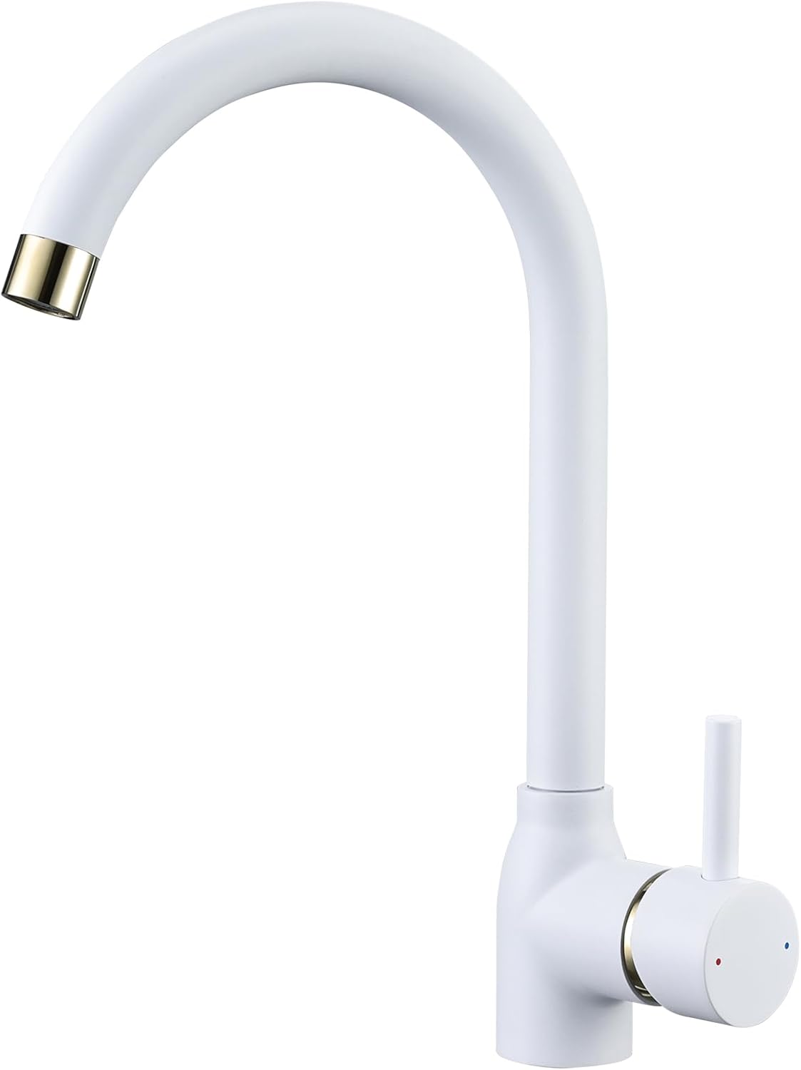 Hapilife White Kitchen Taps Mixer Single Lever White Kitchen Sink Mixer Tap 1 Hole with Gold Accents 360° Swivel Spout Modern Monoblock Hot Cold Faucets with UK Standard Fittings