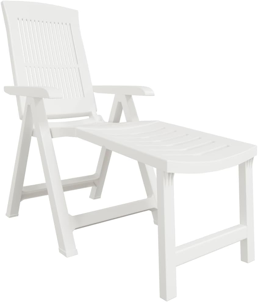 vidaXL White Plastic Sun Lounger - Adjustable Backrest, Foldable and Lightweight Outdoor Chair for Garden, Patio, Deck