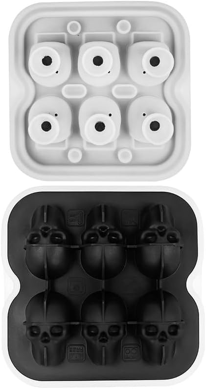 Food-Grade Skull-Shaped Silicone Ice Ball Mold with Lid - Unique and Fun Ice Cube Maker (6-Cavity skull-Black)