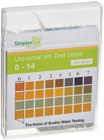 Simplex Health Paper Water pH Test Strips 0-14 Wide Range. High Range Duel Pad for Acid Alkaline Testing (100 Strips)