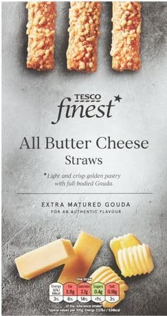 Finest All Butter Cheese Straws, 100g, Gouda Cheese Puff Pastry,All butter puff pastry straws with Gouda medium fat hard cheese. These all butter cheese straws are made with layers of light crisp puff
