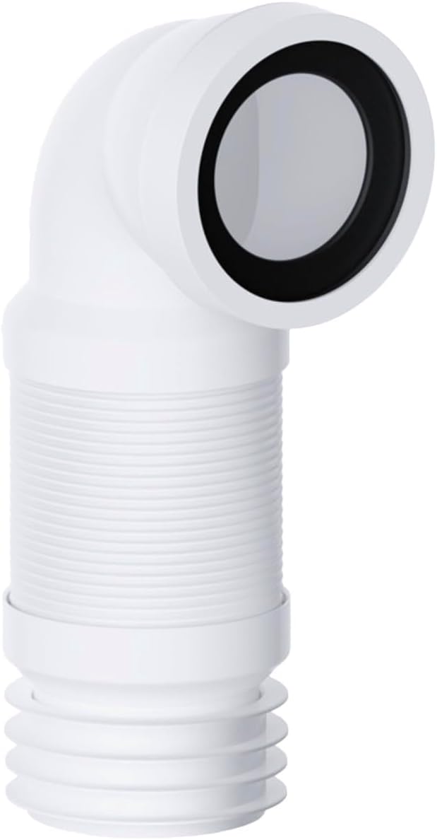 PlumbEZ Flexible Bent Toilet Waste Pipe Connector 4'' (90mm/110mm) with Wire Reinforced Stability, Smart-Flo Slinky 90 Degree Flexible Pan Connector, Fits 90-107mm Inlet for All Toilet Pan Spigots