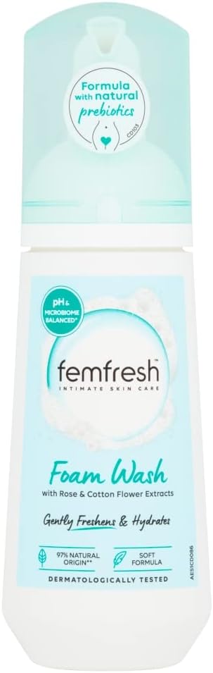 Femfresh Pure Freshness & Hydration Daily Intimate Foam Wash – Fragrance free Feminine Hygiene Shower Foam with Rose & Cotton Flower Extracts – pH Balanced, Soap Free - 150ml