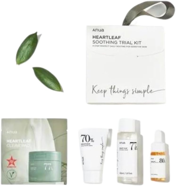 Anua Heartleaf Smoothing Trial Kit - Korean Travel Size Gift Set With Heartleaf 77 Clear Pad, Toner, Lotion & Ampoule
