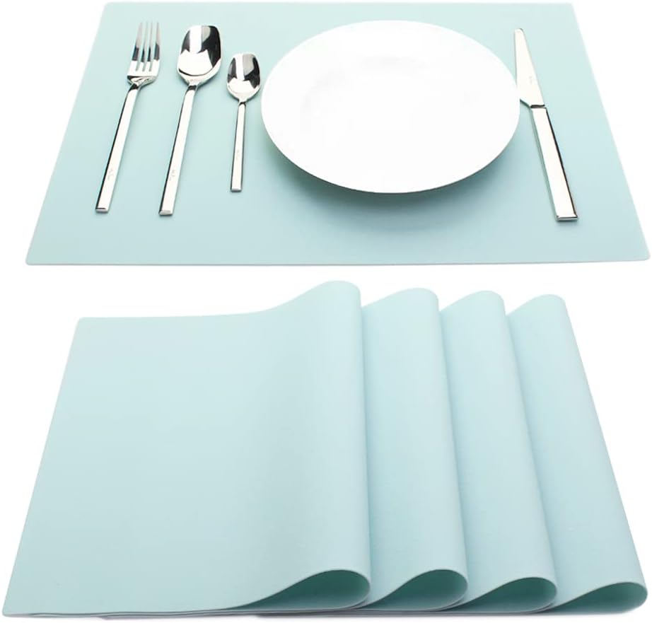 IYYI Silicone Placemats, Placemats Set of 4, Kids Place Mats, Waterproof Table Mat, Heat Resistant Non-slipTable Mats for Dining Table (Light Blue)