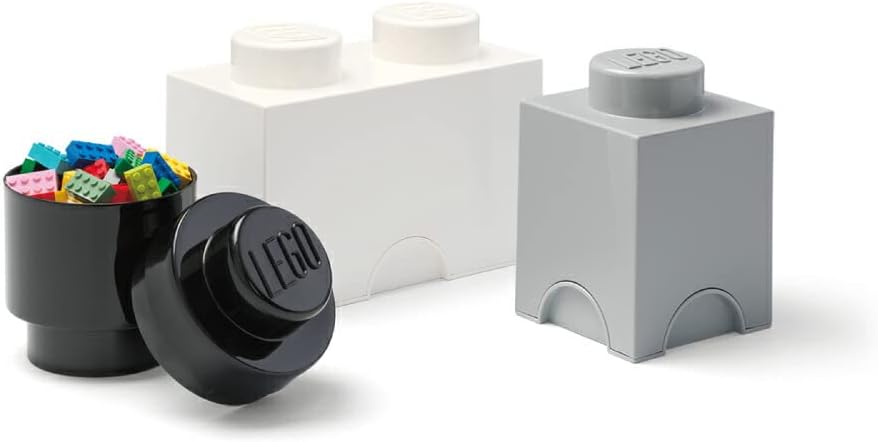 Room Copenhagen Lego Brick Multipack S, Stackable Storage Boxes, Set of 3 pcs (Grey, White, Black), 3-Piece, Neutral