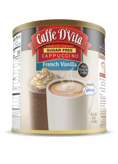 Caffe D'Vita Sugar Free French Vanilla Cappuccino - Instant Coffee Powder Mix, Gluten Free, No Cholesterol, No Hydrogenated Oils, 99% Caffeine Free - 1.5 Lb Can