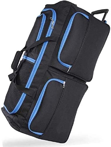 DK Luggage Extra Large 39" Travel Bag Wheeled Holdall Suitcase 3 Wheels with Blue Trimming Black