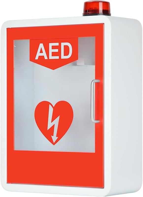 McbeAn AED Defibrillator Storage Cabinet, Wall-mounted Cardiac Defibrillation Alarm Box with Light and Alarm System, Double Switch Control, First Aid Case, Fits Most AED Models, for Home Office
