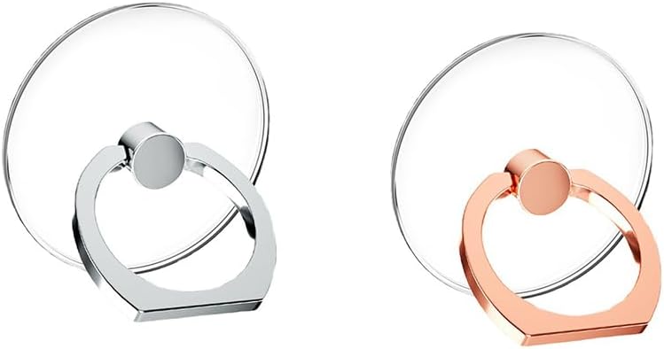 Transparent Cell Phone Ring Holder, 2pcs Clear Phone Ring Stand,Cell Phone Finger Ring Grip Kickstand,Universal Ring Buckle Grip Stand,for Various Mobile Phones,Phone Ring Holder Stand(Silver,RoseGold