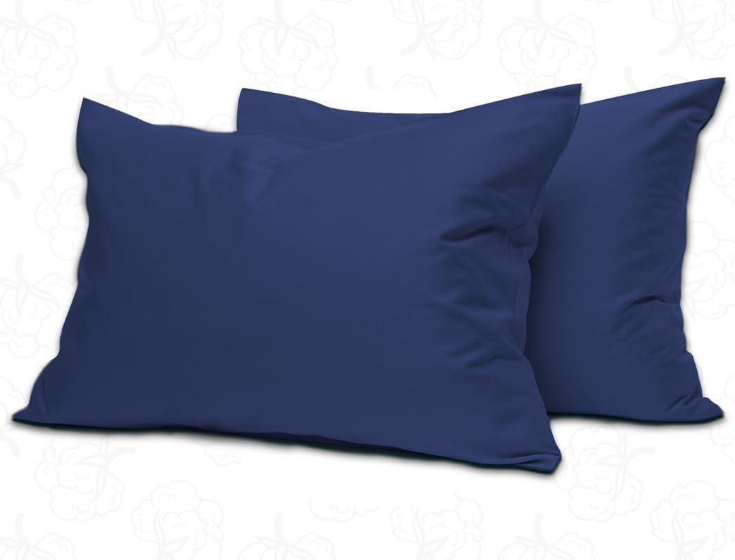 MistyMorning Pillow Cases Soft & Premium Quality Bedding & Linen, Egyptian Cotton with 200 Thread Count, Breathable with an Envelope Closure in Standard Size (50x75+15 cm) (Navy, Pack of 2)