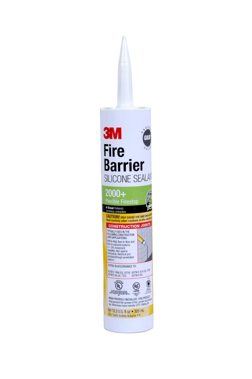 3M Fire Barrier Silicone Sealant 2000+, Gray Color, Elastomeric, Ready-To-Use, Single-Component, Neutral-Cure, 10.3 fl oz Cartridge