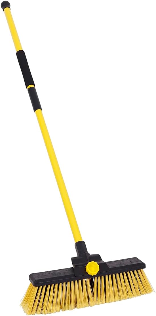CHARLES BENTLEY 14" Bulldozer Broom, Heavy Duty Garden Broom, Dual Stiff PVC Bristles, Telescopic Handle, Comfortable Foam Grip, Outdoor Cleaning, Yard, Patio, Driveway, Large Debris (35.5x6x144cm)