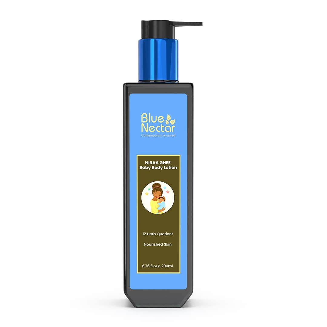 Blue Nectar Baby Lotion with Nourishing Organic Ghee, Body Butters and Ayurvedic Baby Oils Baby skincare | Infant Body lotion | Gentle moisturizer for Kids (12 Herbs, 6.76 Fl Oz)