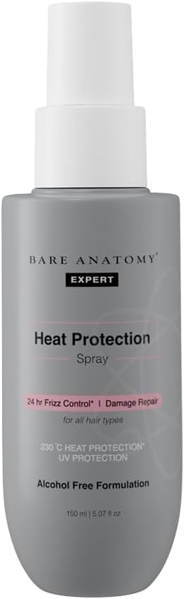 Bare Anatomy Heat Protection Spray Serum| Controls Frizz for up to 24 Hrs | Vitamin E, Pea Protein & Veg Keratin Enriched | Paraben Free | For Women & Men | Vegan |230 °C Heat Protection 150 ml