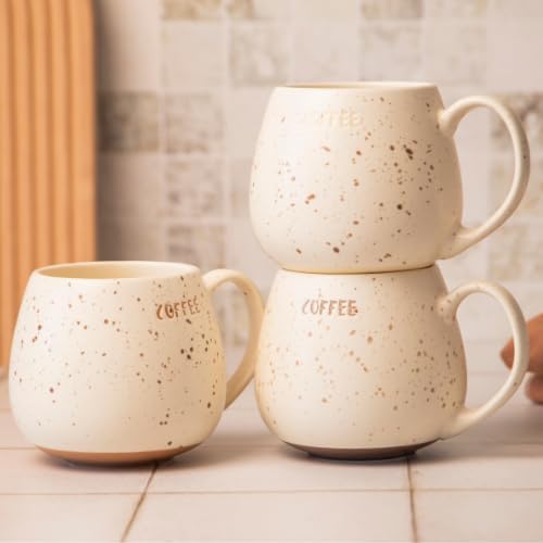 FABFINDS Bone Chine Speckled Cream Stoneware Coffee Mug 400ml with Rustic Texture, Matte Glaze,Drinkware for Hot Tea or Cocoa (H 8cm x 7cm) Assorted Style (Brown)