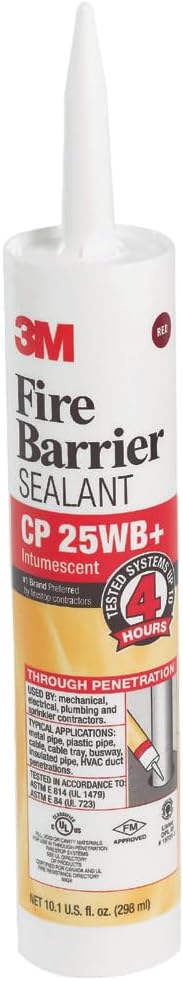 3M Fire Barrier Sealant CP 25WB+, Red Color, One-Component, Gun-Grade, Latex-Based, Intumescent Material, 10.1 fl oz Cartridge
