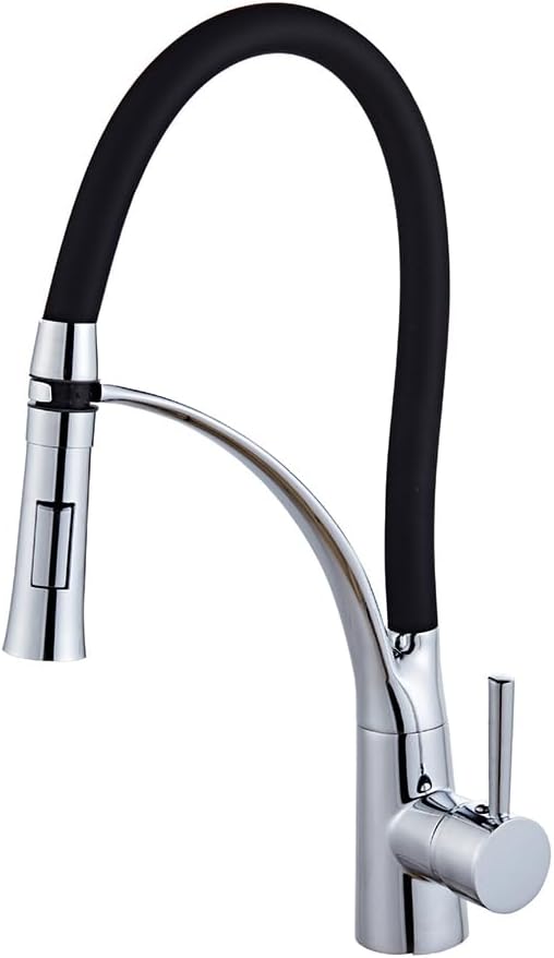 WQPMNYG Kitchen Tap with Flexible Spout High Arc Pull Down Kitchen Sink Mixer Taps with 2 Spray Mode, Brass Single Lever 360° Swivel Commercial Kitchen Faucet, 1 Hole, Chrome