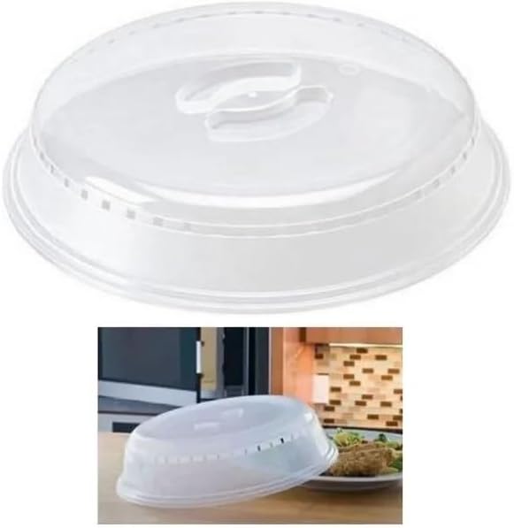 Microwave Cover For Food Plastic Splatter Covers Hot Micro Dish Plate Covering Lids Reusable Oven Safe Anti Splash Lid Fly Guard Vegetables Soup Serving Protector Dome Transparent Round Medium (2 Pc)