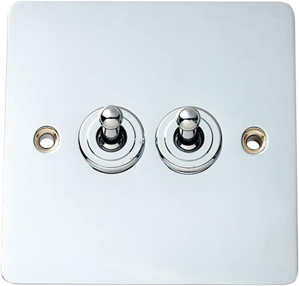 Merriway BH02981 Flat Plate Toggle Light Switch 2-Gang 2-Way - Chrome