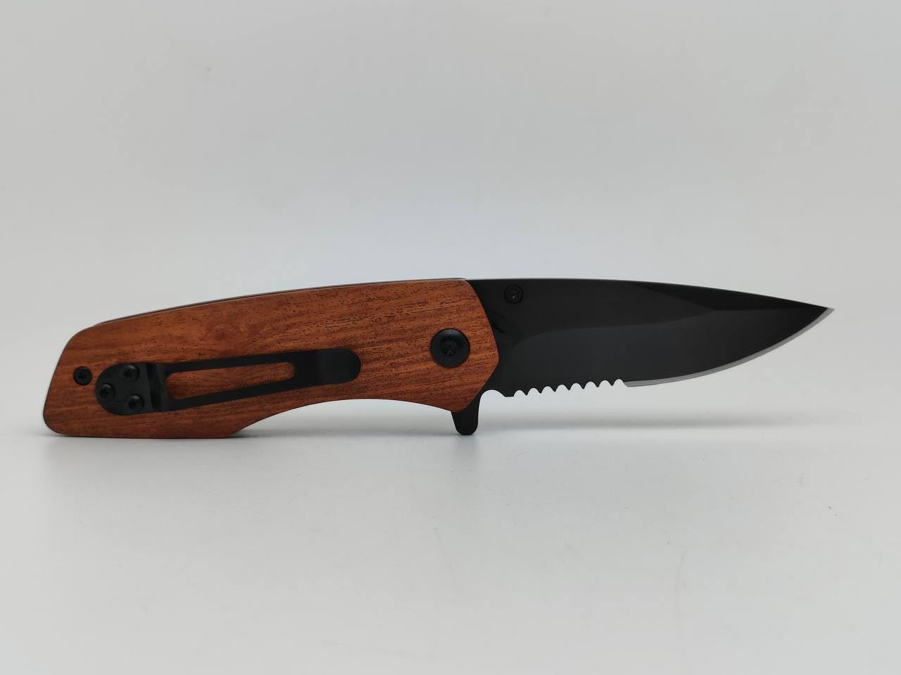 Legal Pocket Knife with Serrated Blade - EDC Sharp Folding Knives - Small Tool for Tactical Camping Survival Hiking - Gifts for Men - Wood 6611 V
