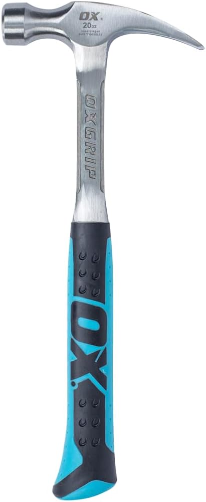 OX OX-P082920 Straight Rip Claw Hammer 20 oz with Non-slip Handle - Precision Balanced Hammer Tool Ideal for Carpenters and Electricians, Multi-colour