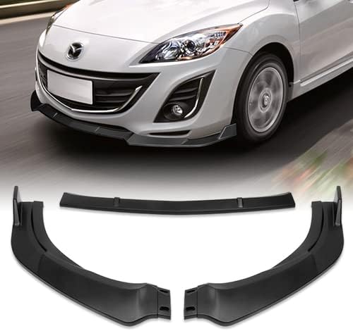 3 Pieces Front Bumper Lip Spoiler Splitter Side Body Kit Trim Protection Compatible with 2010-2013 Mazda 3, 2011 2012 (Matt Black)
