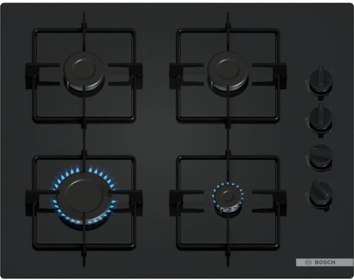 Bosch POP6B6K30, Series 2, Gas Hob, 4 Burns, 60 cm, Black Tempered Glass