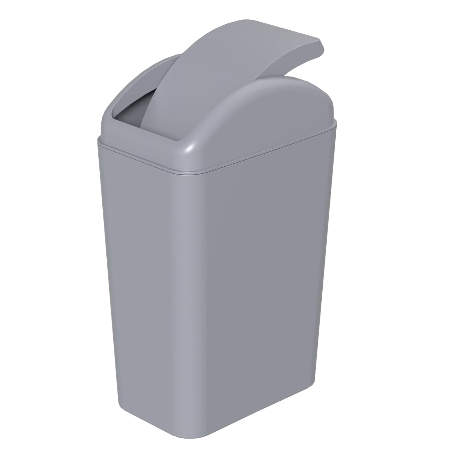 Ikando 14 L Plastic Waste Bin with Swing Lid, Tall Trash Bin for Home and Kitchen, Grey, 1 Pack