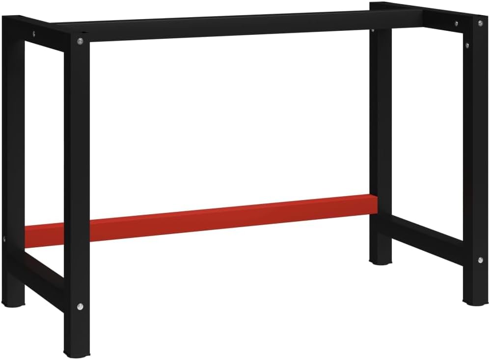 vidaXL Work Bench Frame, 120x57x79 cm, Metal with Powder Coating, Black & Red, Industrial Style, for Office or Workshop, Heavy Duty Table Legs, Desk Bracket, Workbench Support