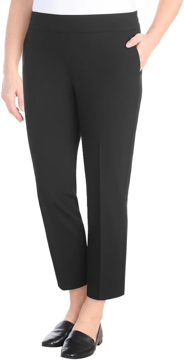 Hilary Radley Women's Pull-on Dress Pants, 4-Way Stretch, Elastic Waist, Front Pockets