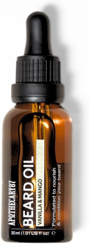 Apothecary 87 Beard Oil | Vanilla & Mango Fragrance | Premium Formulation With Plant Extracts | Beard Conditioner, Nourishes, Softens and Moisturises, Reduces Irritation | 30ml