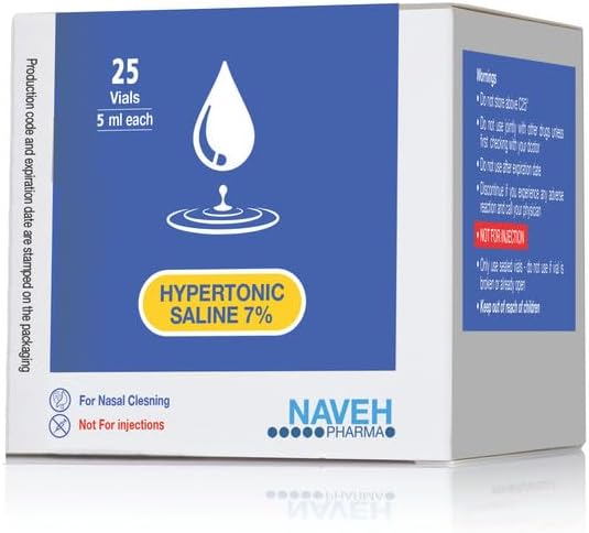 NAVEH PHARMA RSV Hypertonic Saline Solution 7% Nebulizer Diluent for inhalators for Kids & Adults Helps Clear Congestion from Airways and Lungs – Reduce Mucus (25 Sterile Saline Bullets of 5ml)