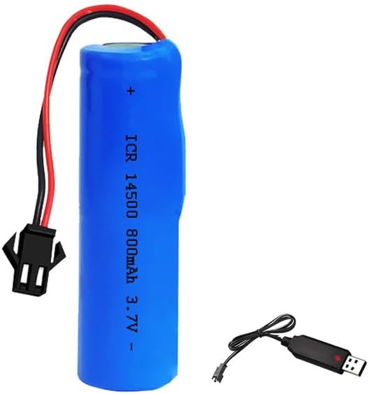 3.7V 800mAh Li-ion Battery Pack RC Replacement Rechargeable 14500 Battery Pack With SM-2P USB Charger Cable for Toys,Drone,Remote Control Car Accessory
