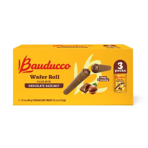 Bauducco Wafer Roll Filled with Chocolate Hazelnut - Crispy and Light Rolled Wafer Filled with Delicious Hazelnut Cream - Indulgent Sweet Snack, 42.3 oz (Pack of 3)