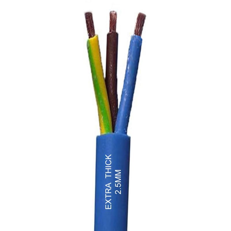 EXTRA THICK 2.5mm Arctic Blue 3 Core 25 Amp Electrical Cable Flex 3 Core Caravan, Camping, General Home or Industrial Use, Power Tools Heavy Duty (5 Metre)