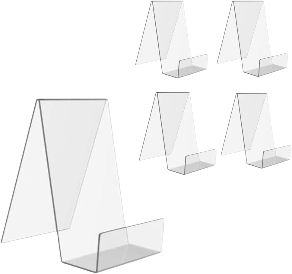 Clear Acrylic Book Stand with Ledge, Transparent Book Holder Display Stand for Displaying Pictures, Books, Cookbooks, Menus, Music Sheets, CDs, Notebooks, Artworks (5, S)
