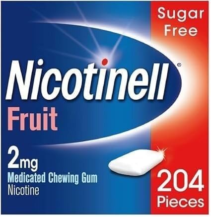 Nicotinell Fruit Gum 2mg (204 Pieces), Stop Smoking Aid, Sugar Free Nicotine Gum, Mild Fruit Flavour, 2mg Regular Strength for Light Smokers, Quit Smoking Aid