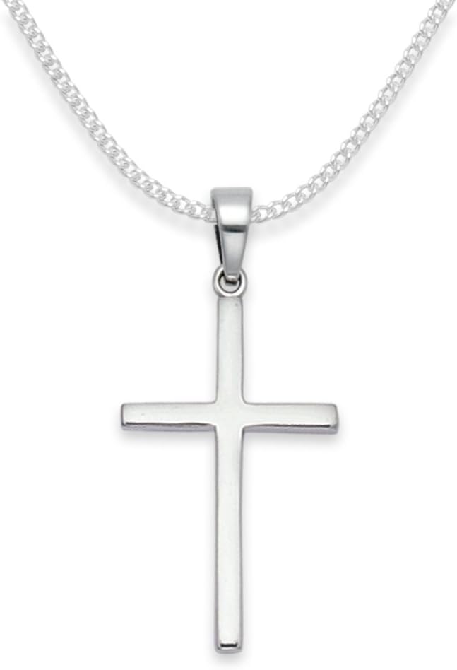 Sterling Silver Cross Necklace and Chain - Size: 27mm x 16mm x 1.2mm thick - 8156