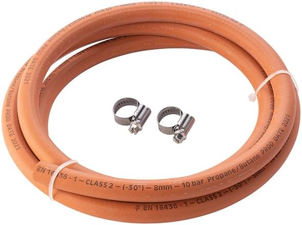 Hamilton Gas Products Gas Hose & Jubilee Clips Kit - 2m of 8mm High Pressure LPG Hose | Compatible with Regulators, Appliances & Equipment | Supply to BBQ's, Grills, Stoves, Patio & Cabinet Heaters