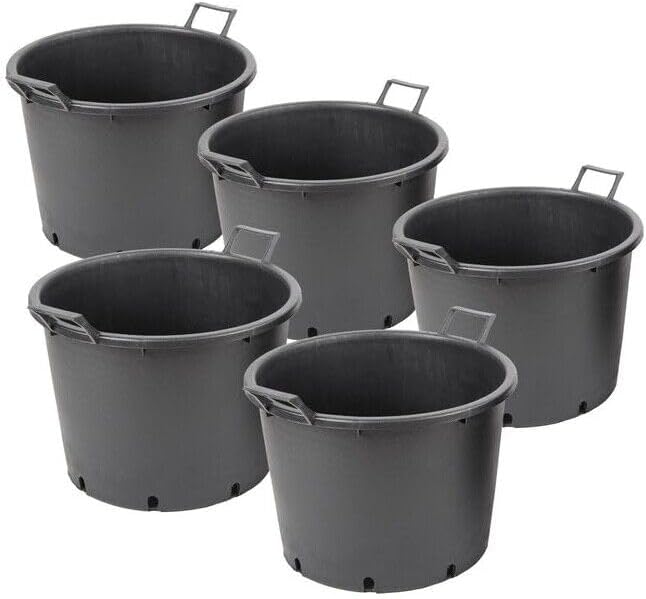 Muddy Hands Pack of 5-35 Litre Heavy Duty Large Plastic Plant Pots with Handles Outdoor Garden Vegetable Salad Flower Tree Planters Containers