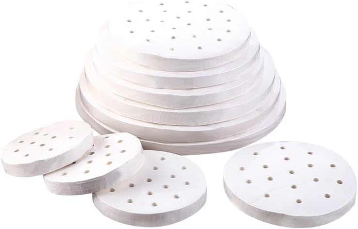 Food Grade Bamboo Steamer Liners - Non-Stick 400Pcs 4 Inch Air Fryer Parchment Paper for Dumplings, Buns | Pre-Cut, Perforated, Disposable Baking