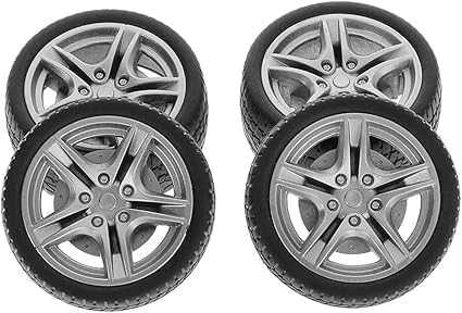 4 Pcs Black Tires, Simulation Rubber Wheel Tire Wheel Toy Model DIY RC Spare Parts Easy Installation,and Sets,Remote and App Controlled Vehicles and Parts,and Tires (48mm Small in Size)