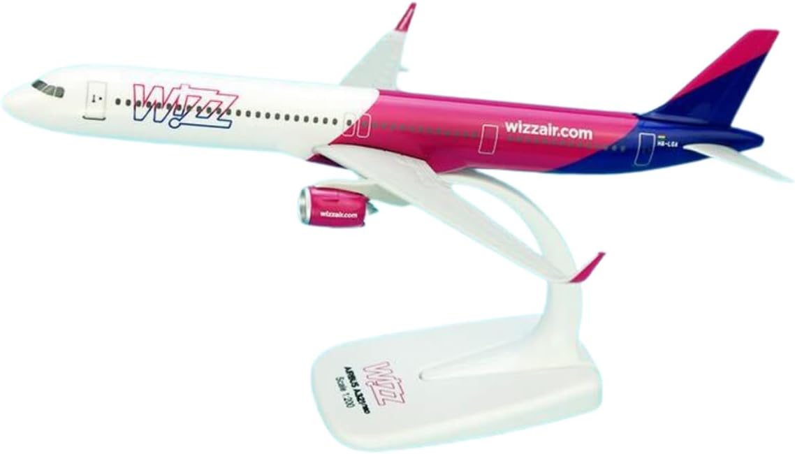 Model Airplane Wizz Air Airbus A321-200 HA-LGA in 1/200 Scale Plane Model for display with stand, push together Model Aircraft for collectors, 21cm length